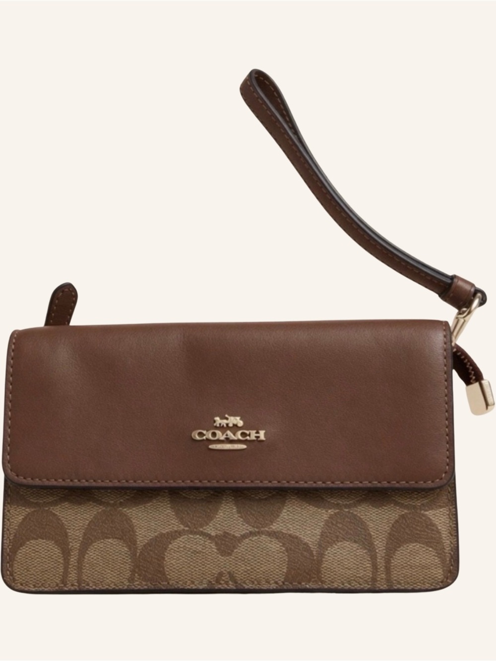Coach Brown Signature Canvas and Leather Wristlet